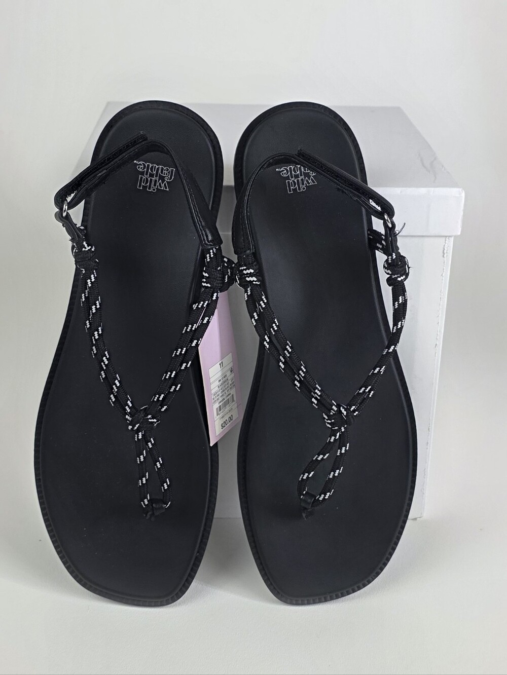 Wild fable Black Braided Rope Thong Sandals with Ankle Strap!